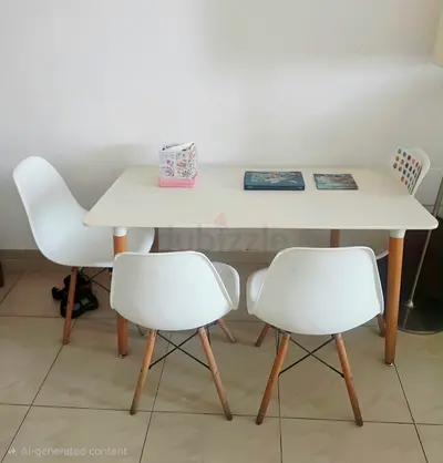 IKEA White Scandinavian Style Dining Table with 4 Matching Chairs