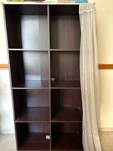 Large dark wood 12-cube shelving unit - good condition