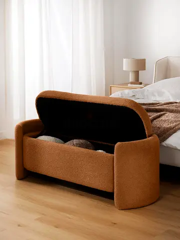 Storage Ottoman Bench / Toy Chest in Brown Bouclé