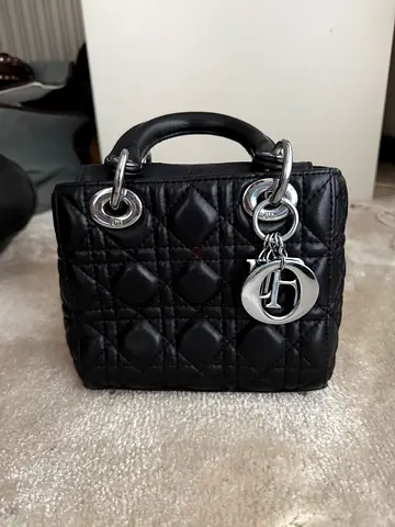 Black quilted LADY DIOR mini handbag - small leather tote