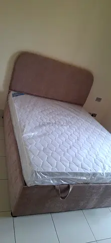Queen size upholstered bed with mattress - good condition