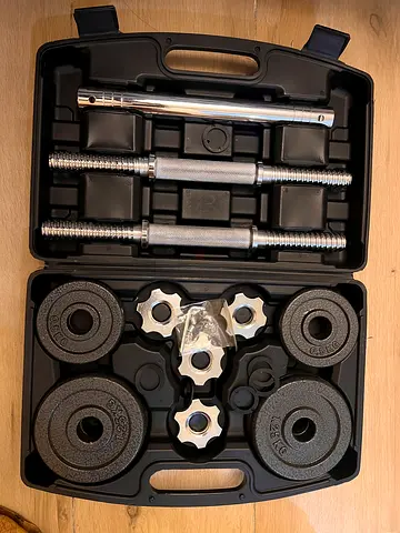 Cast Iron Weight Set with Spinlock Bars and Collars (Various Plates extended rod).