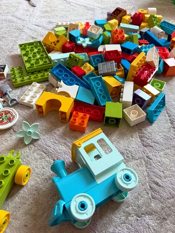 Mixed Duplo-style Building Blocks, with Train Set, playground, pizza place - Perfect Used Condition