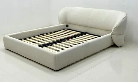 Modern upholstered king-size plat form bed frame in off-white