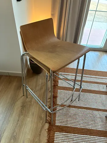 Set of 2 minimalist bentwood bar stools with chrome frame