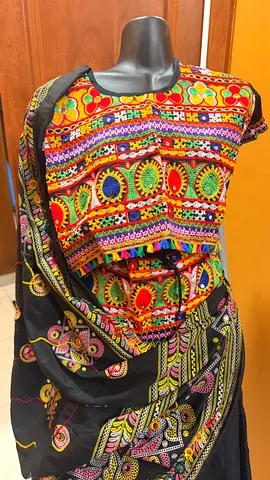 Hand-embroidered traditional women's ghagara chili set with dupatta - vibrant colors