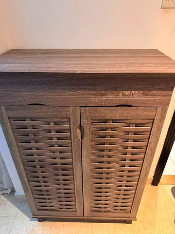 Compact Wooden Shoe Cabinet with Woven-Style Doors