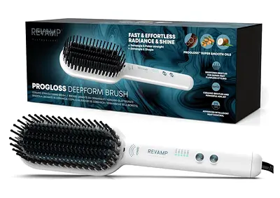 Revamp Progloss Deepform Ceramic Hair Straightening Brush - White