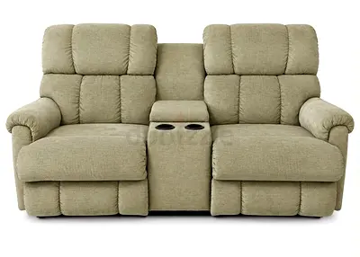 Two-seater reclining sofa with center console and cup holders