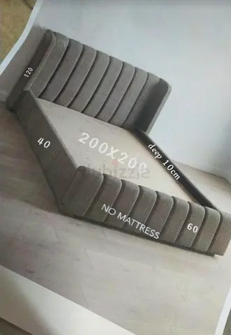 Used upholstered king-size bed frame (200x200cm) — grey, no mattress