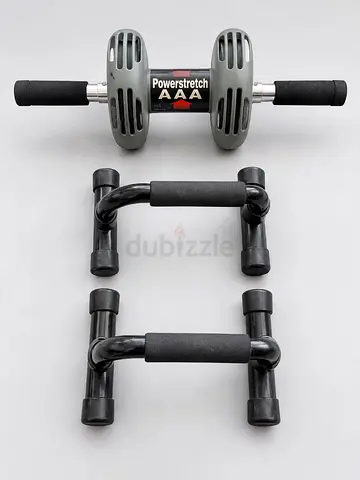 Ab Roller Wheel (Powerstretch AAA) + Pair Push Up Bars – Good Condition