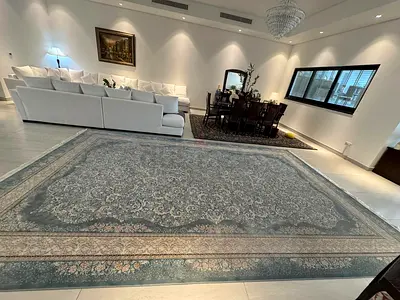 Large classic Persian-style area rug in neutral tones - excellent condition