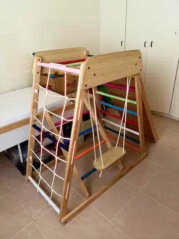 Wooden Montessori Climbing Gym with Slide and Swing Frame - Good Condition