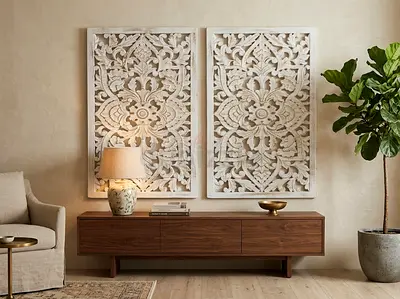 Pair of Home centre Niesha handcrafted wooden Framed Wall Decor (160 x 80 cm)