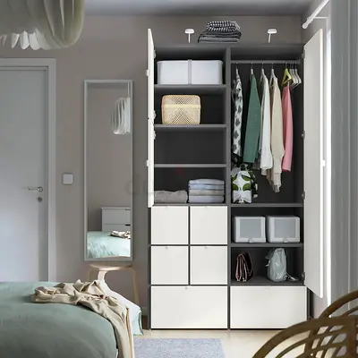White Freestanding Wardrobe with Shelves and Hanging Rail - Good Condition
