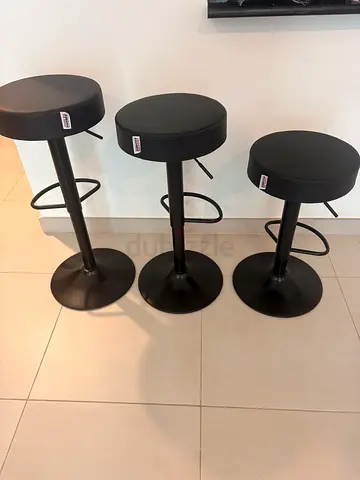 Set of 3 Black Danube Round Adjustable Bar Stools with Footrests