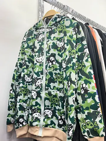 Hello kitty Green camo zip-up hoodie