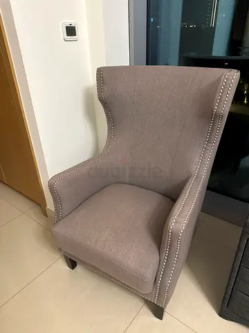 Grey Upholstered Accent Armchair with Nailhead Trim