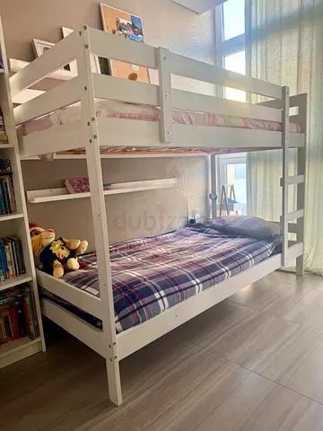 White Wooden Bunk Bed (Double/Single) - Good Condition