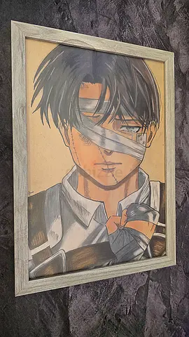 Framed Anime Drawing — Bandaged Character Portrait — Levi