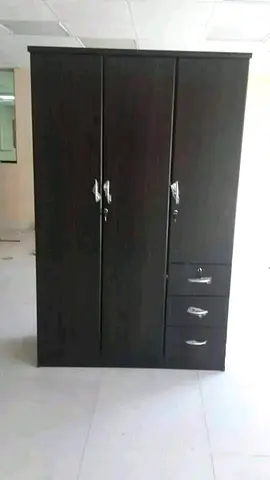 Dark Wood 3-Door Wardrobe with Drawers