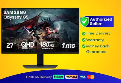 Samsung 27 inch Odyssey G5 QHD IPS Gaming Monitor - 180Hz, | New |  Warranty | FREE
