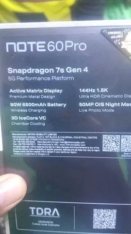 Infinix NOTE 60 Pro - Boxed, Specs Shown (Snapdragon 7s, 6500mA)
