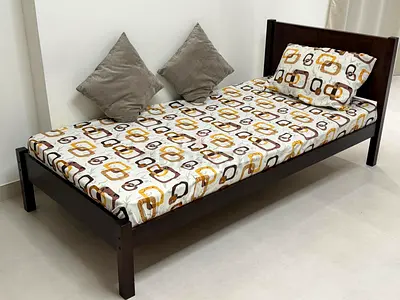 Strong Dark Brown Wooden Bed (120 × 190 cm) + Mattress – AED 400