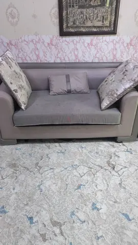 Two-seater grey sofa with cushions - good condition