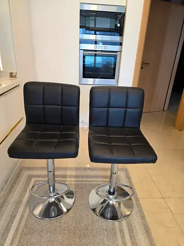 Set of 2 Black Adjustable Bar Stools with Chrome Base