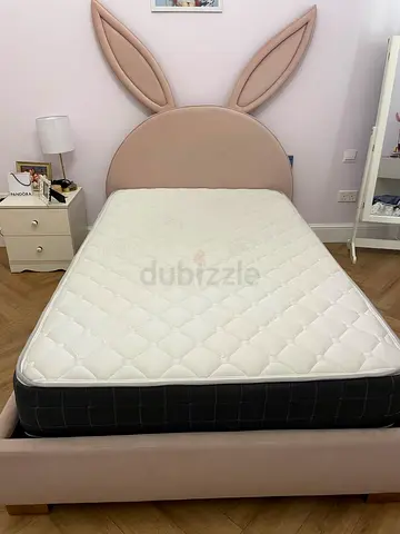 Single pink bunny headboard bed with mattress — excellent condition