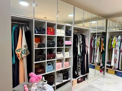 White Glass Display Cabinet with Shelves and Drawers - Good Condition