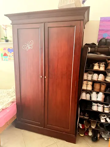 Solid wood double-door wardrobe  in good condition (Leaving selling everything)