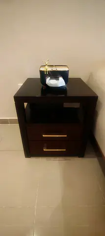 Dark Wood Bedside Table / Nightstand with Two Drawers with 2 side tables