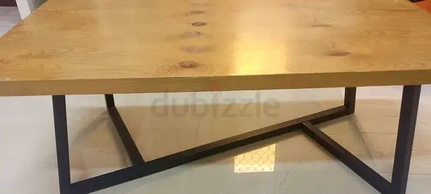 Solid Wood Coffee Table with Metal Crossed Base