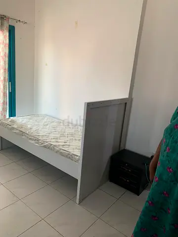 Queen size bed frame with headboard and mattress