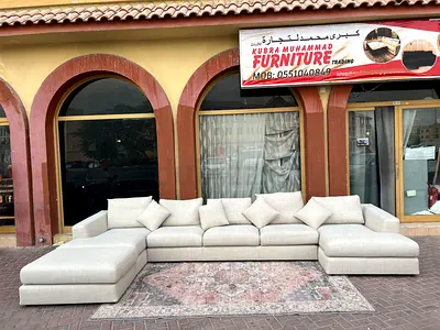 Luxurious Italian Marina Home U Shape Sofa Beige with footstool