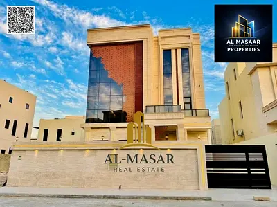 Modern villa in Al Alia, Ajman, featuring a private pool and a distinctive design; available for fr