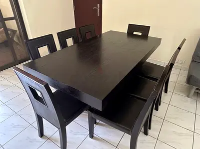 Solid Dark Wood 8 Seater Dining Table with 8 Chairs