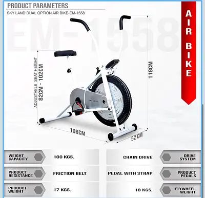 Sky Land Air Bike EM-1558 — Dual Option Air Bike, Adjustable Seat