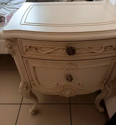 Vintage-style cream bedside nightstand with two drawers