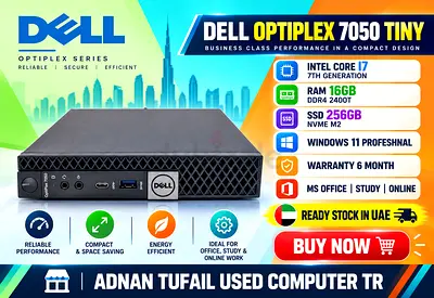 DELL OPTIPLEX 7050 TINY RAM 16GB DDR4 INTEL CORE i7 7TH GENERATION SSD DRIVE 256GB NVME M2