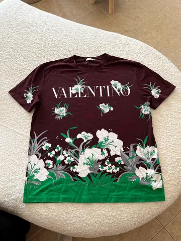 Valentino floral print short-sleeve T-shirt, burgundy/green, men's size (check tag)
