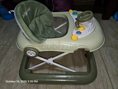 Baby Walker with Steering Wheel and Musical Toys - Green