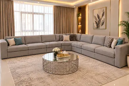 Large L-shaped Grey Fabric Sofa - Comfortable Modern Sectional