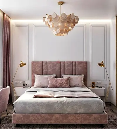 Upholstered Bed Frame with out matters Blush Velvet, Queen