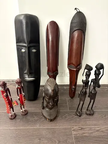 Masks Set of 3 Hand-Carved Tribal Wooden Masks (Large Decorative Masks)