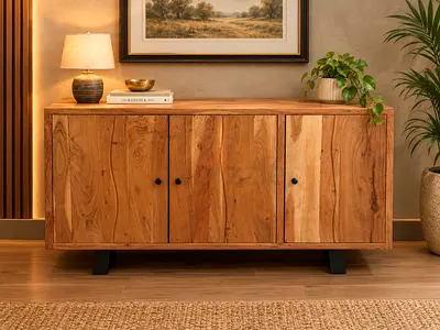 Solid Wood Sideboard / Buffet Cabinet with 4 Doors - Natural Finish