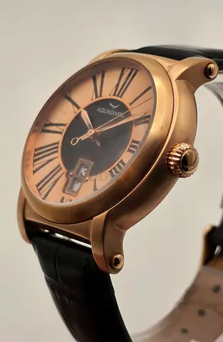 AquaSwiss Men's Rose Gold Tone Analog Watch with Black Leather Strap