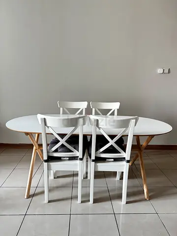 IKEA Oval Dining Table with 4 INGOLF Chairs & Cushions for sale